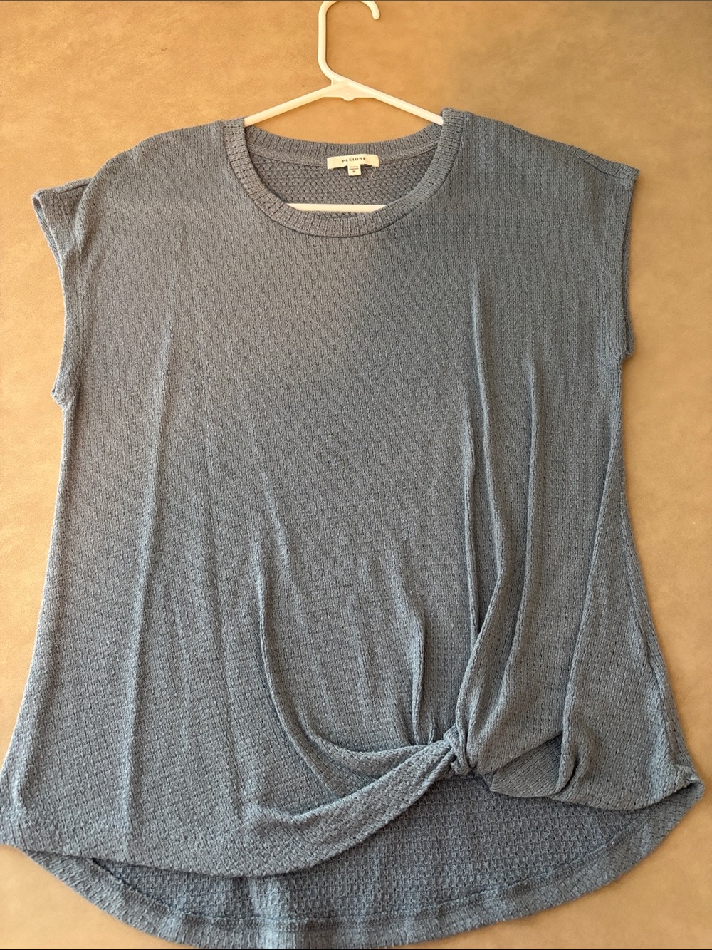 Pleione Slate Blue Short Sleeve Knot Front Top